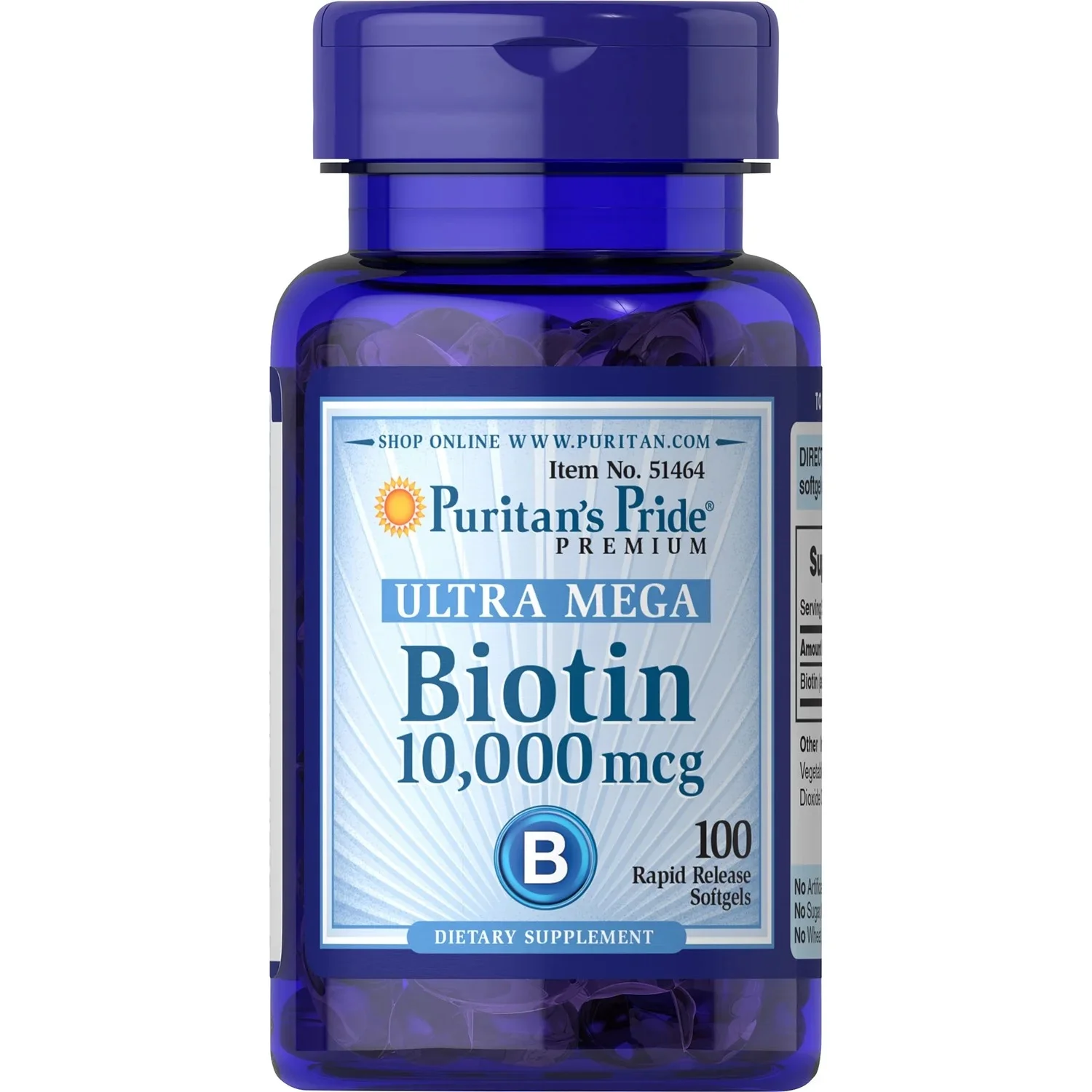 Biotina 10000 mcg 100 Cápsulas Blandas ,Puritans Pride
