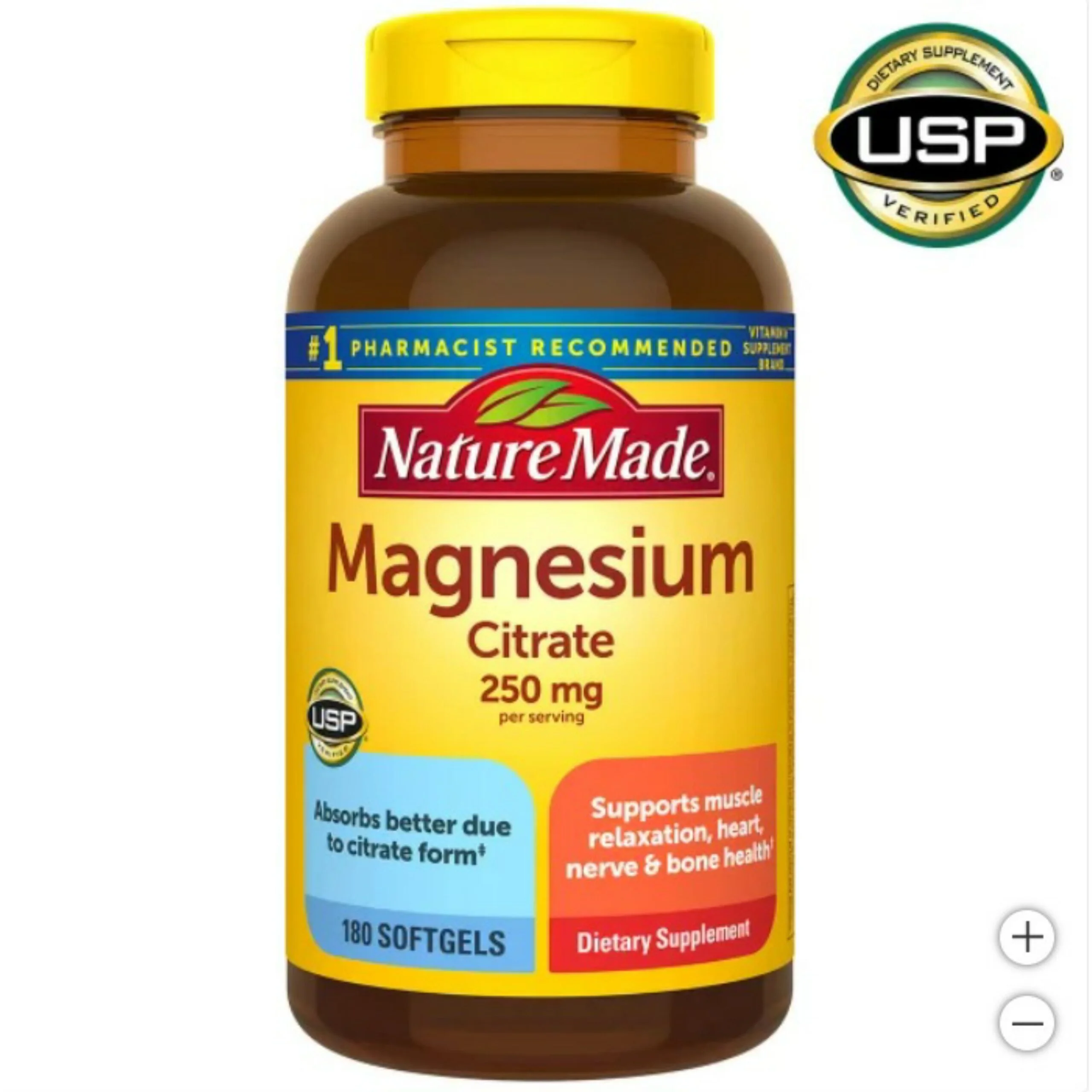 Citrato de magnesio Nature Made 250 mg., 180 cápsulas blandas