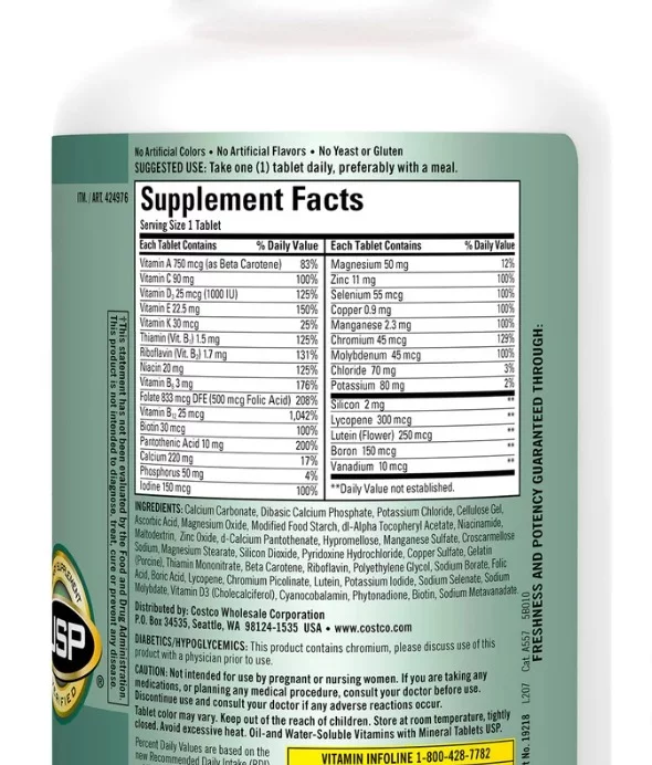 Multivitaminas y minerales Adultos 50+ 400 tabletas,  Kirkland - Imagen 3